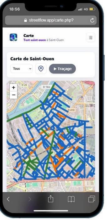 Carte StreetFlow avec rues colorées